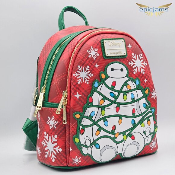 Loungefly Disney Big Hero 6 Baymax Holiday Plaid Light-Up Mini Backpack - Picture 2 of 7